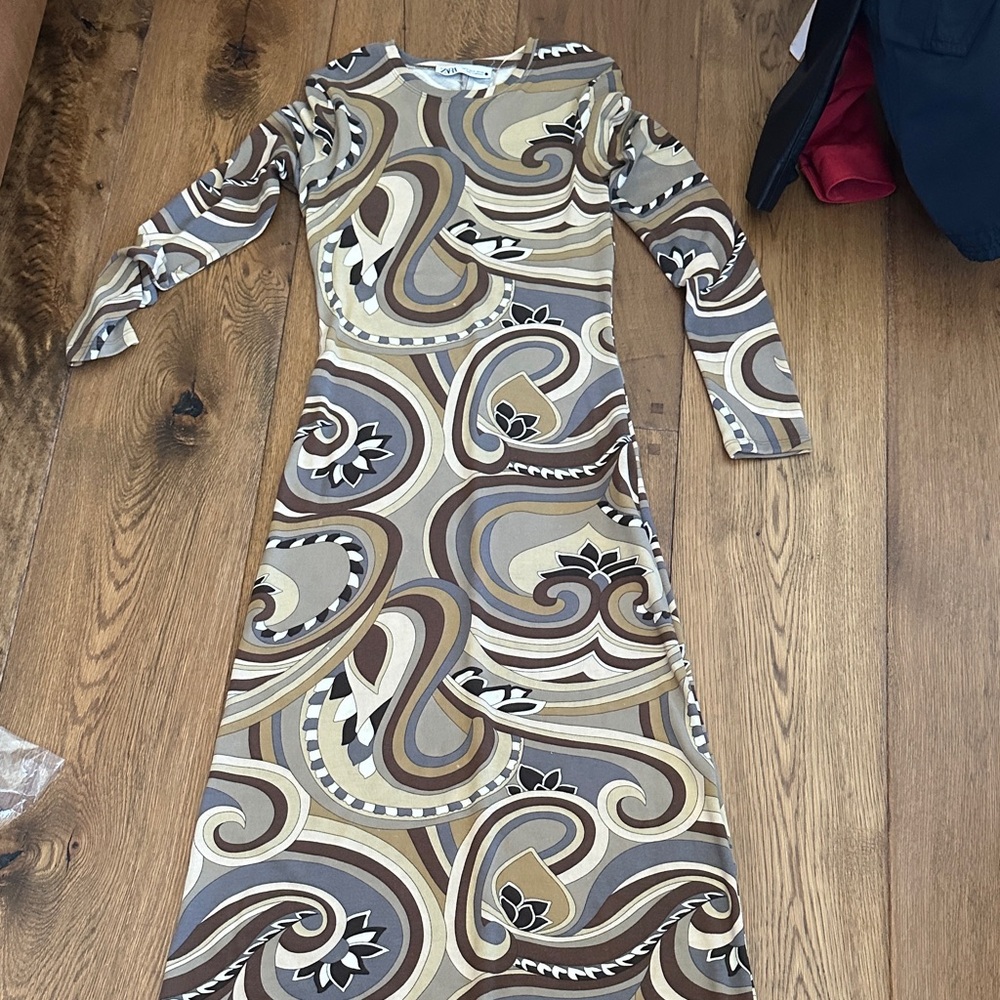 Zara Multicolor Swirl Long Sleeve Dress